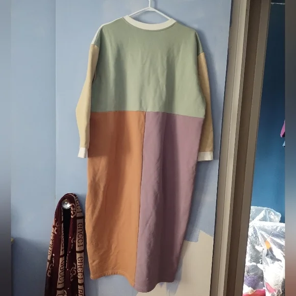 L.F. MARKEY Anders Pastel Patchwork Fleece Sweatshirt Dress S/M - Picture 7 of 10